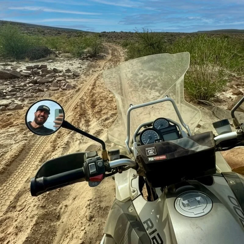 Mathis on his motorcycle in the Karoo